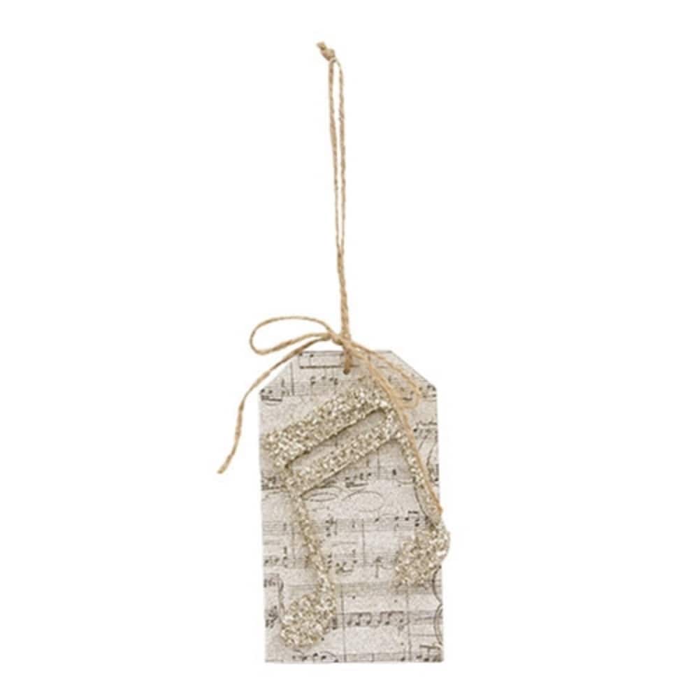 Black-White Glittered Music Note Ornament with Jute Twine Hanger - 3 x 0.25 x 5.50 in.