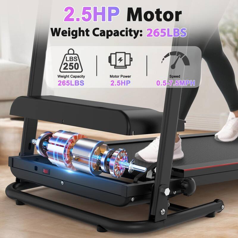 Folding Treadmill w/Incline 2.5HP Home Electric Treadmill w/Bluetooth Music, Cup Holder and Heart Rate Sensor, Walking Treadmill