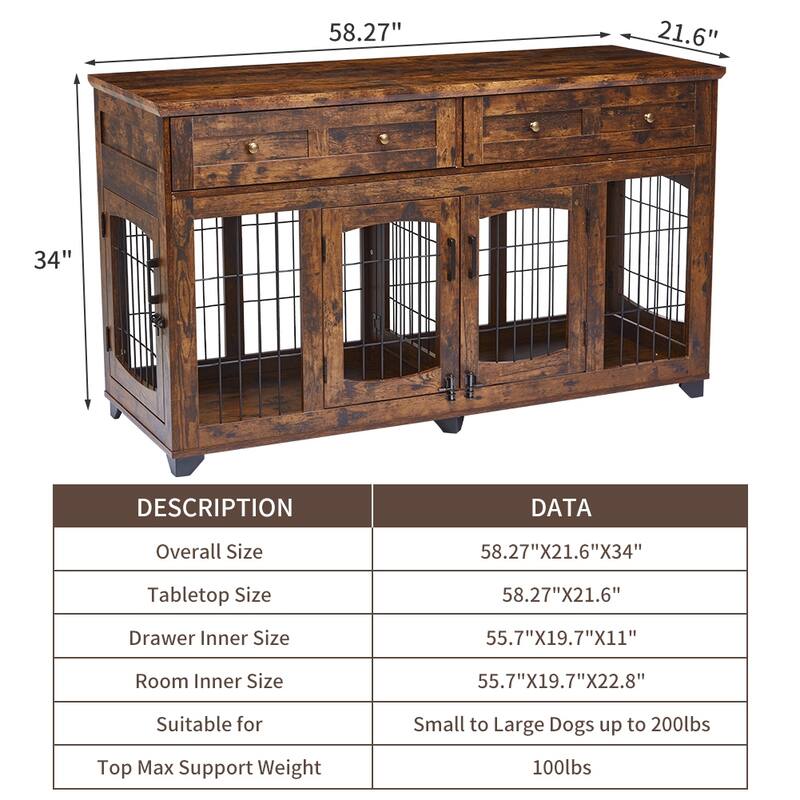 58In Dog Crate Furniture with Drawers