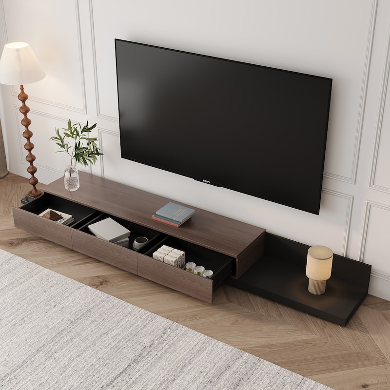 70"- 110"Retracted Extendable TV Stand Media Console In Stretch With 3-Drawers - 70"- 110"