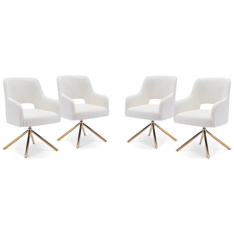 Boucle Polyester Upholstered Swivel Accent Chair - Stain Resistant (Set of 4) - Cream