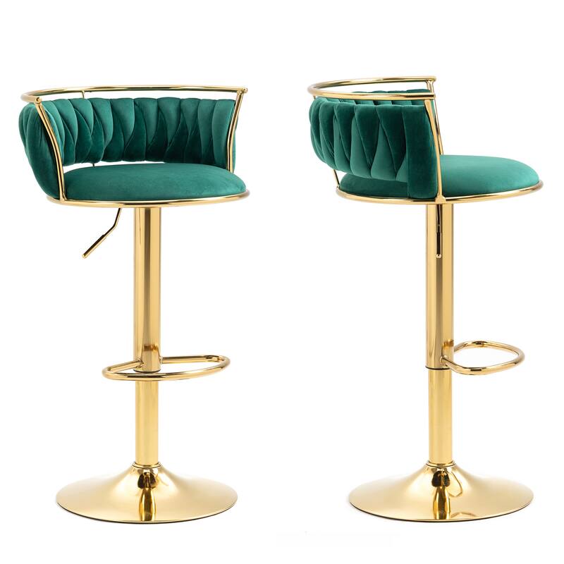 4 Set Velvet Adjustable Swivel Bar Stools With Backs