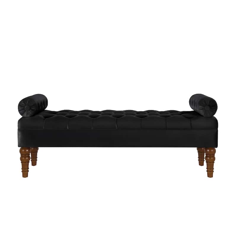 Velvet End of Bed Bench Hallway Bench Black Ottoman Bench for Bedroom, Simple Indoor Bench Leisure Bench - Black