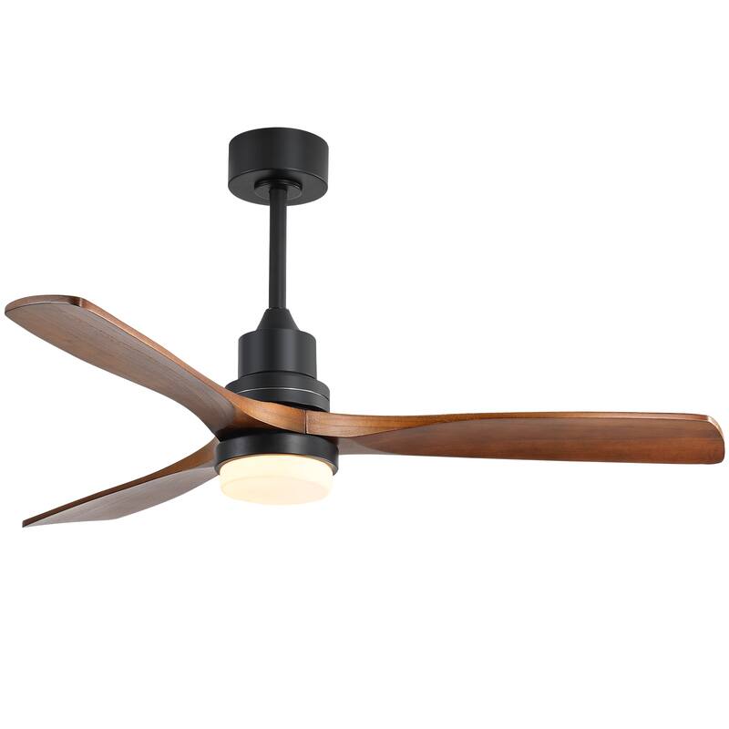 52" Solid Wood Noiseless 3-Blade Ceiling Fans with Dimmable LED Light Optional and Remote, 6-Speed Reversible DC Motor