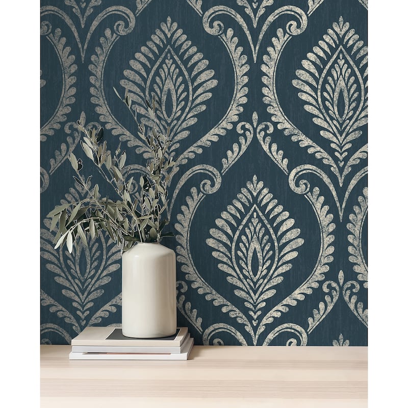 Fine Decor Estelle Navy Damask Wallpaper