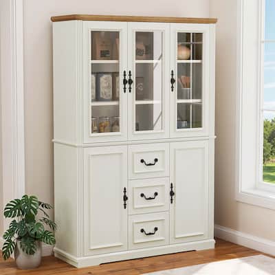 Moasis Farmhouse Pantry Buffet with Hutch Freestanding Kitchen Storage Cabinet 5 Doors and 3 Drawers
