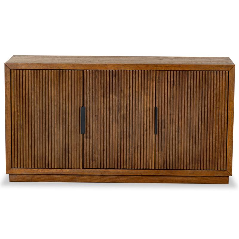 SAFAVIEH Couture Shelbie 3-Door Reeded Sideboard - 60"W x 18"D x 32"H - Medium Oak/Black