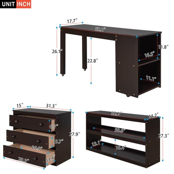 Minimalist Design Full Size Wood Loft Bed,Low Study Bed with Rolling Portable Desk,Ample Storage Space