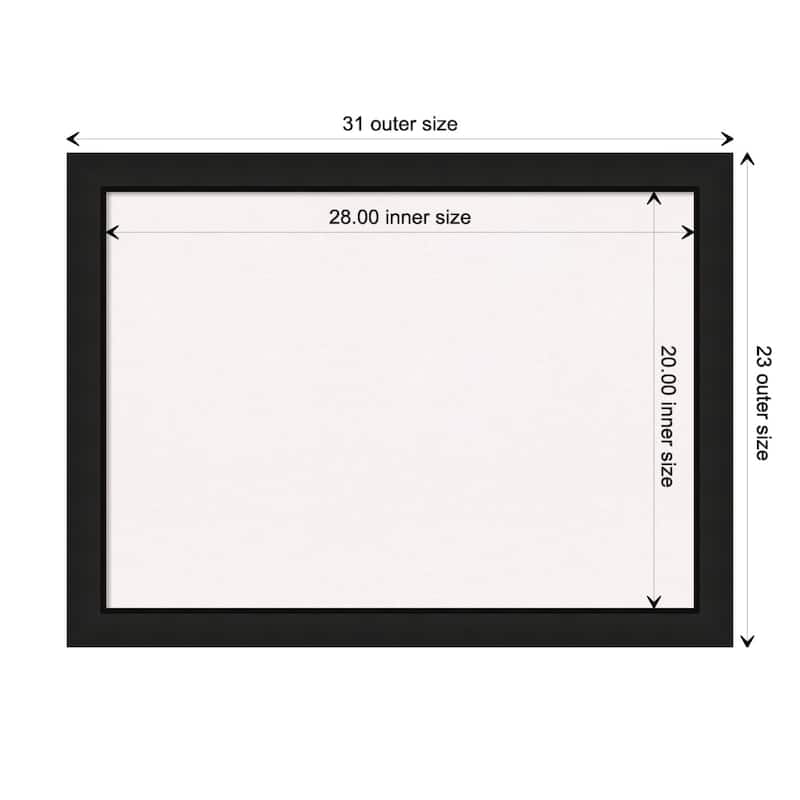 Midnight Black Narrow Wood Framed White Corkboard Bulletin Board - Board Size 28x20