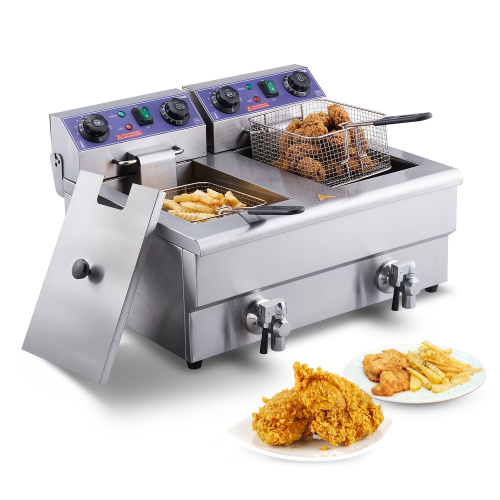TOPKITCH Deep fryer Commercial Deep Fryer 12L x 2 Dual Tank Electric Deep  Fryers with Basket Electric Countertop Fryer for Restaurant with 2 Frying