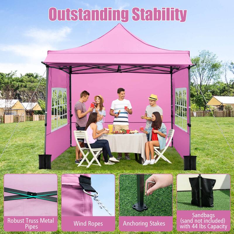 Costway 10 x 10 FT Pop up Canopy Tent with Sidewalls & Awning, Wheeled - See Details