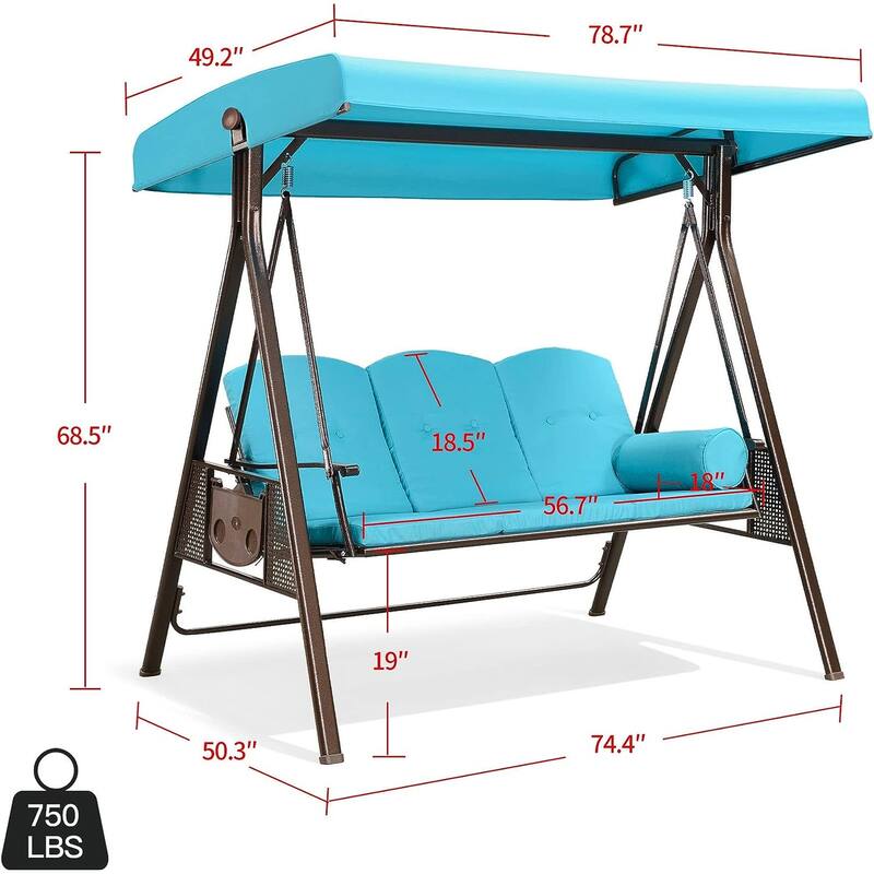 PURPLE LEAF Outdoor Patio Porch Swing with Canopy and Side Tables
