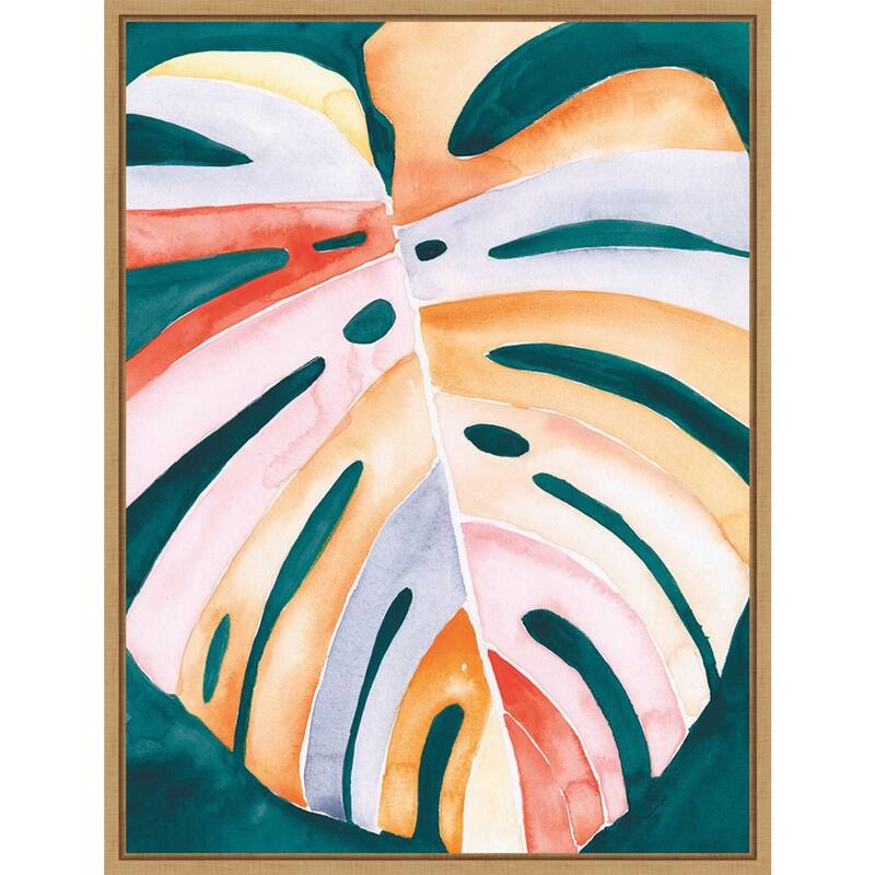 Multicolor Monstera I by Jennifer Paxton Parker Framed Canvas Wall Art Print - Sylvie Maple
