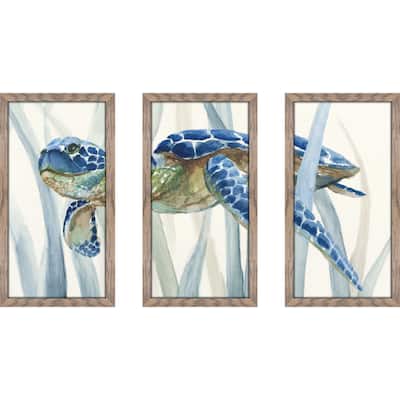 "Turtle in Seagrass II" 3 Piece Print on Acrylic