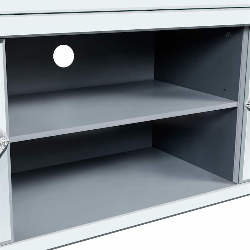 47 Inch Mirror TV Media Console with Diamond Glass Doors, Dual Door Design and Open Storage Space