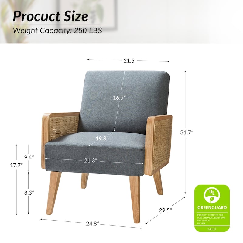 Carmina Upholstered Accent Chair with Natural Rattan Arms by HULALA HOME