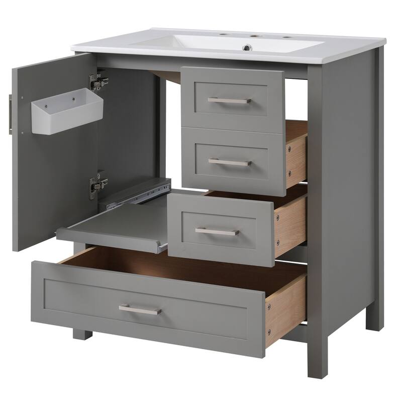 Modern 30-Inch Bathroom Vanity with Solid Wood Frame, Storage Cabinet & Soft-Close Features