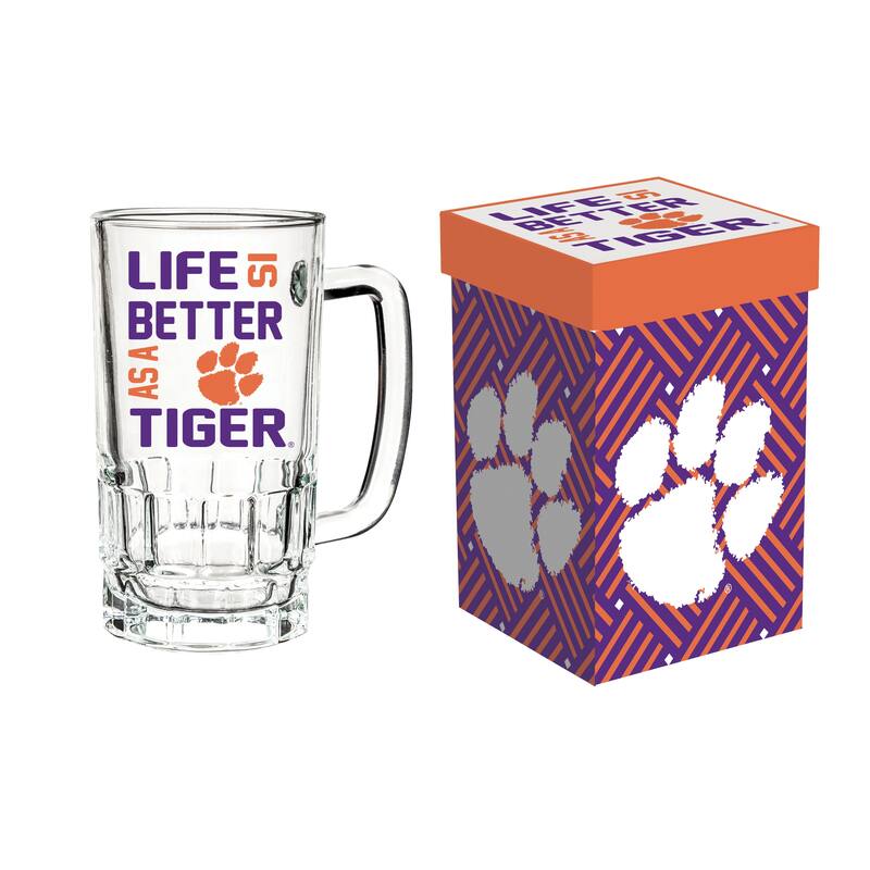 18 oz Glass Tankard Cup Beer Mug w/ Gift Box, Clemson University