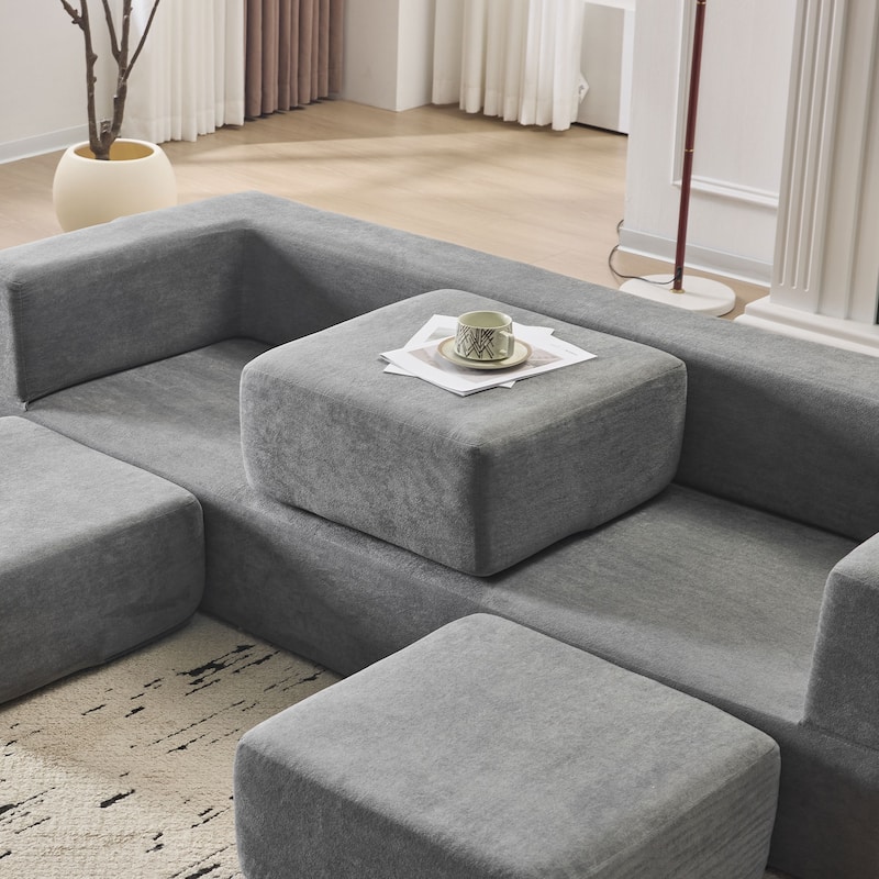 79.14" Chenille 3-Seater Sofa, Foldable Play Mat and Removable Cover