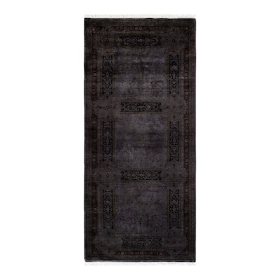 Overton Hand Knotted Wool Vintage Inspired Modern Contemporary Overdyed Gray Runner Rug - 3' 1" x 6' 10"