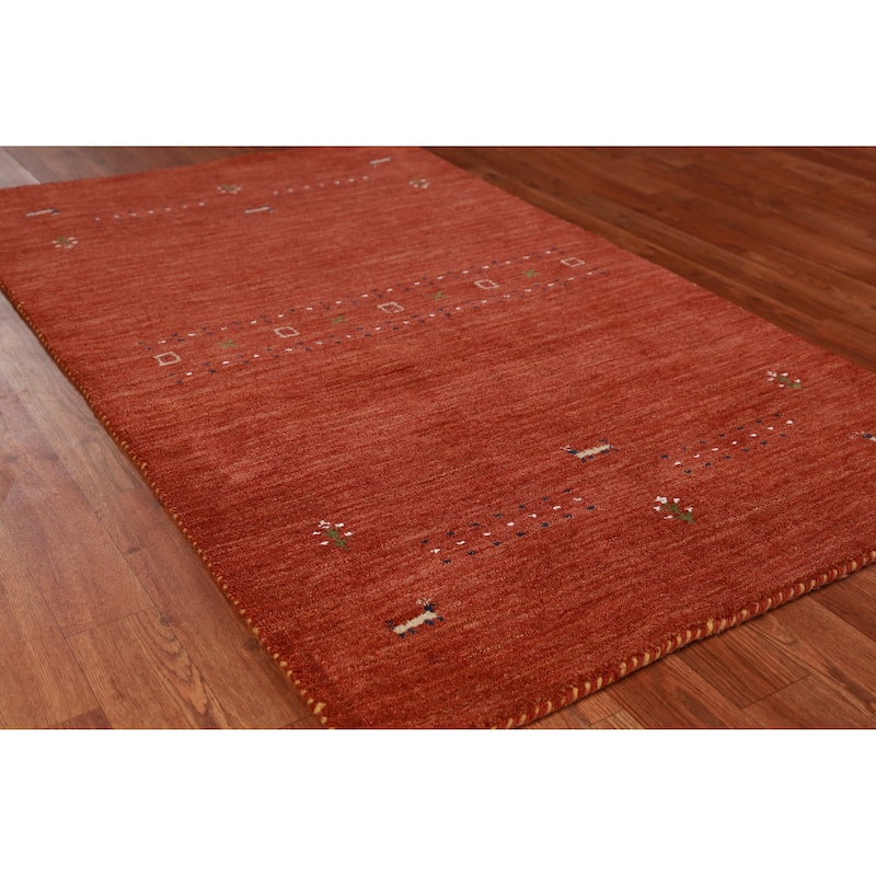 Orange Tribal Gabbeh Oriental Rug Handmade Wool Carpet - 2'11" x 4'11" - 2'11" x 4'11" - Orange