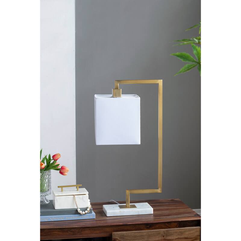9x14.3x25.2" Metal Table Lamp With unique dual-bend arm design - White+Gold
