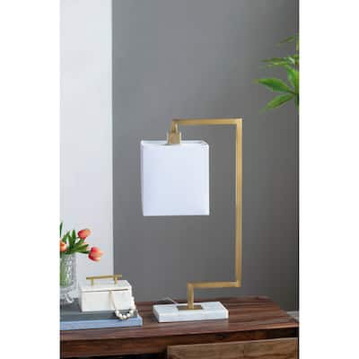 9x14x25 Inch White and Gold Metal Table Lamp with Marble Base and Square Shade Modern Home Office Lighting