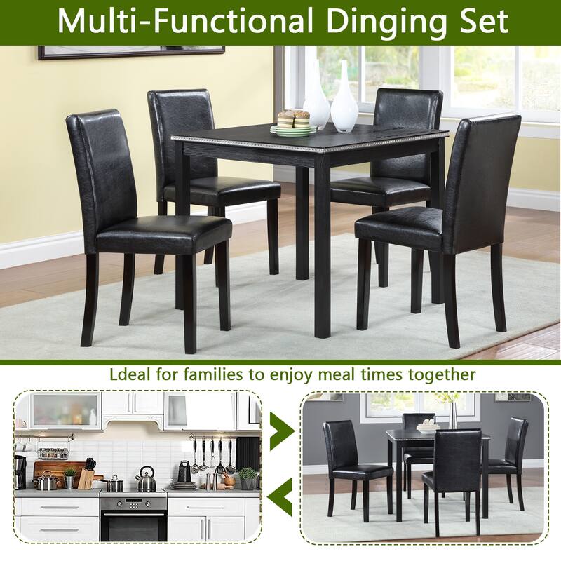 5 Piece Wooden Dining Table Set, Kitchen Table Set with a Square Table and 4 Upholstered Chairs