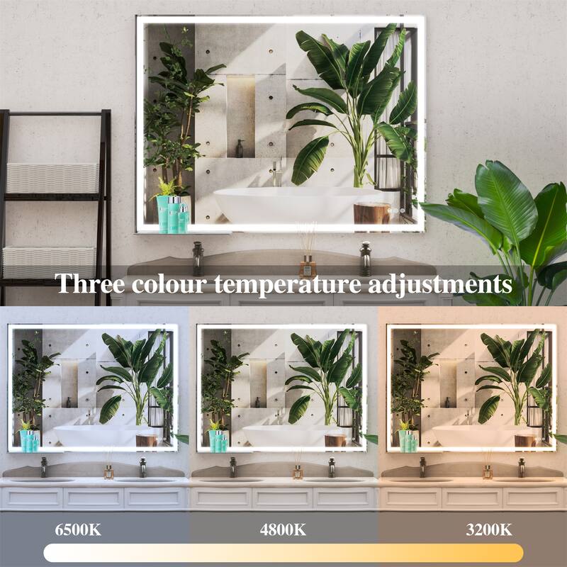 48" x 36" Smart LED Bathroom Wall Mirror with Memory,Anti-Fog Switch