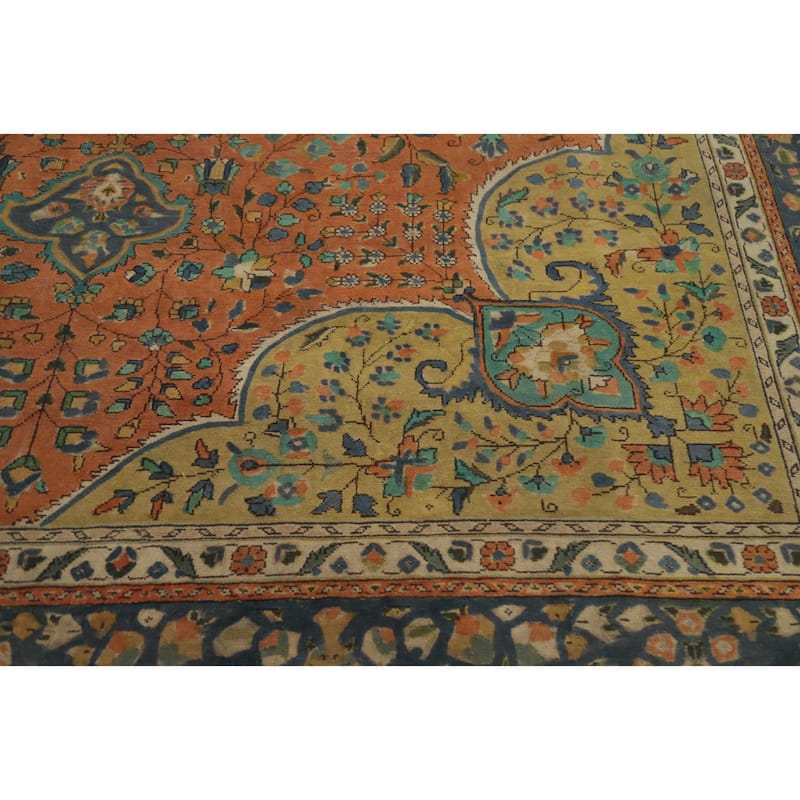Hand Knotted Oriental 100% Wool Carpet Traditional Floral Oranges & Rust Tabriz Area Rug - 12' 8'' X 9' 6''