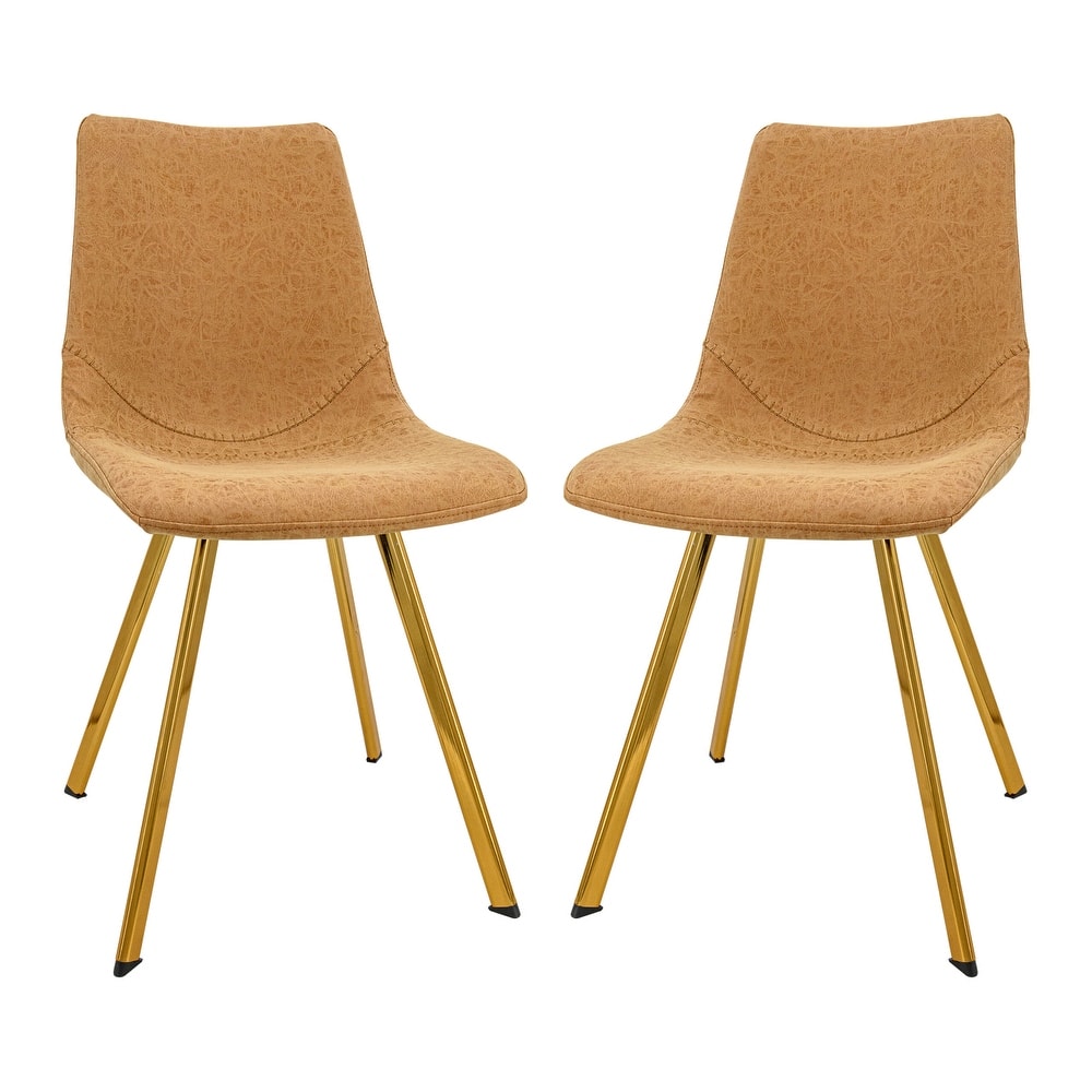 Markley Leather Dining Chair Set of 2 With Gold Metal Legs Modern Accent Side Chair