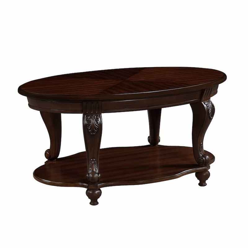 42 Inch Oval Wood Coffee Table with 2-Tier Open Shelf