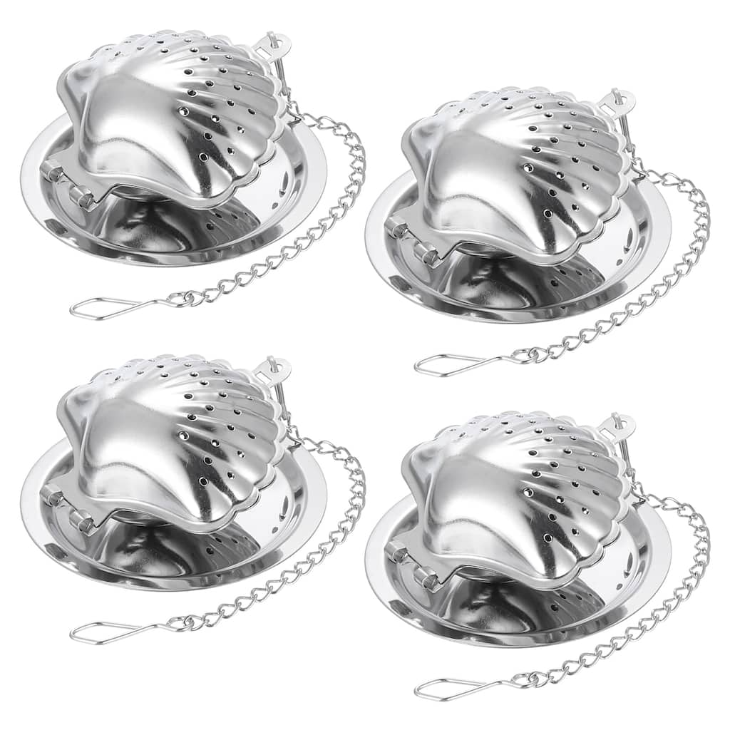 4 Pcs Tea Infuser Filter, Tea Strainer, Seashell Tea Ball, Silver