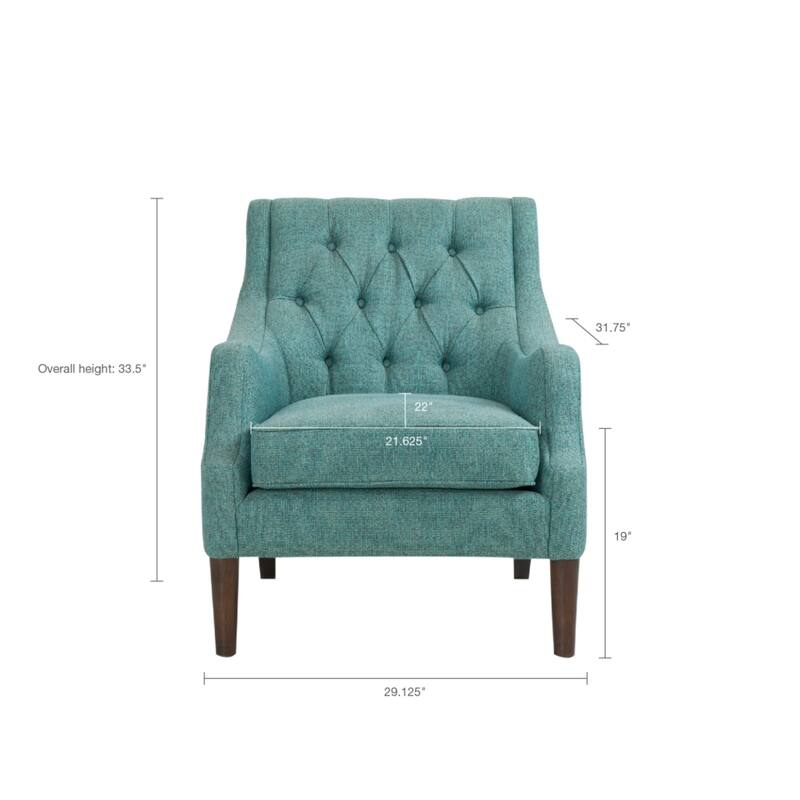 Roomfitters Tufted Accent Chair, Upholstered Armchair with Removable Cushion, Solid Wood Legs, Living Room Lounge Chair, Teal