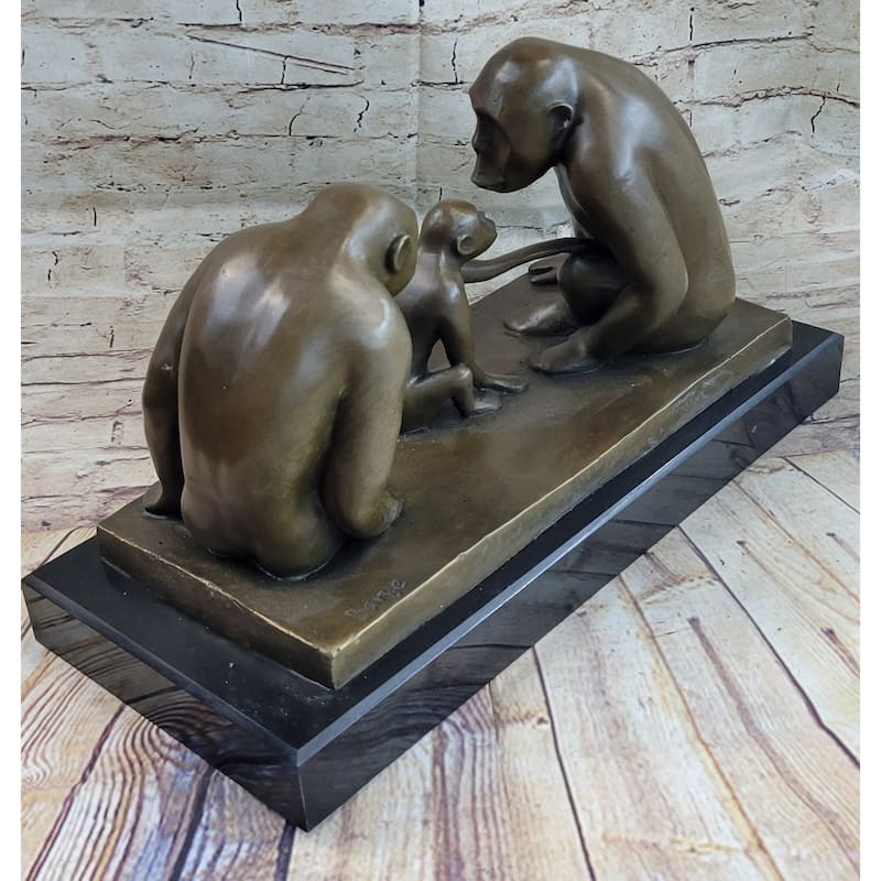 Barye “Monkey Family” Bronze Sculpture – Heartfelt Primate Scene On Marble Base