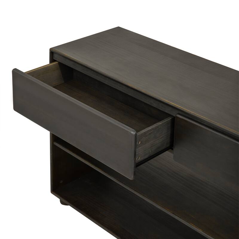 Vintage Narrow Console Table Entryway Table with Drawers and Shelves, 2-Tier Display Stand Living Room Accent Table