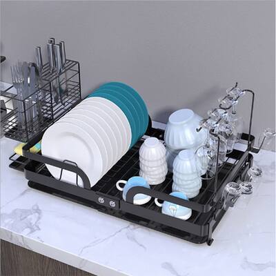 Foldable Dish Drying Rack with Utensil Holder and Drain Board