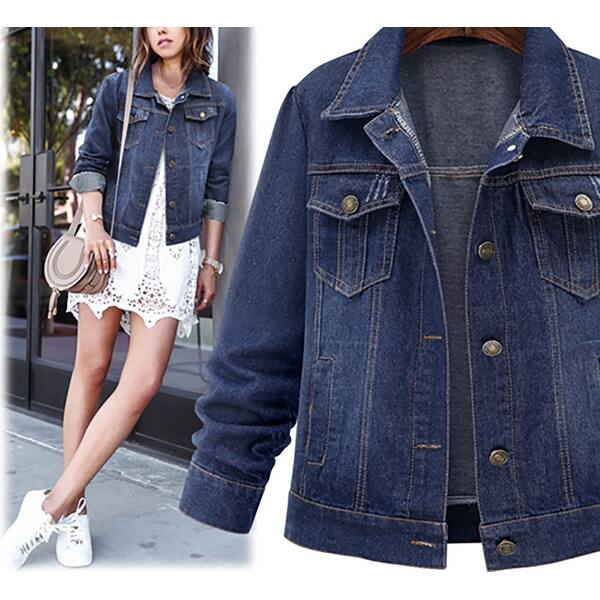 Shop Qzunique Women Denim Jacket Casual Long Sleeves Jean Jacket