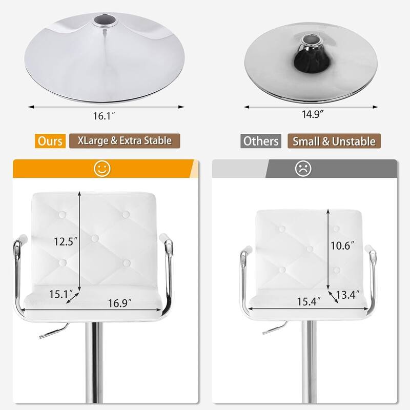 VECELO Height Adjustable Bar Stools Set of 4 Swivel PU Leather Barstool with Back and Arms for Kitchen Island