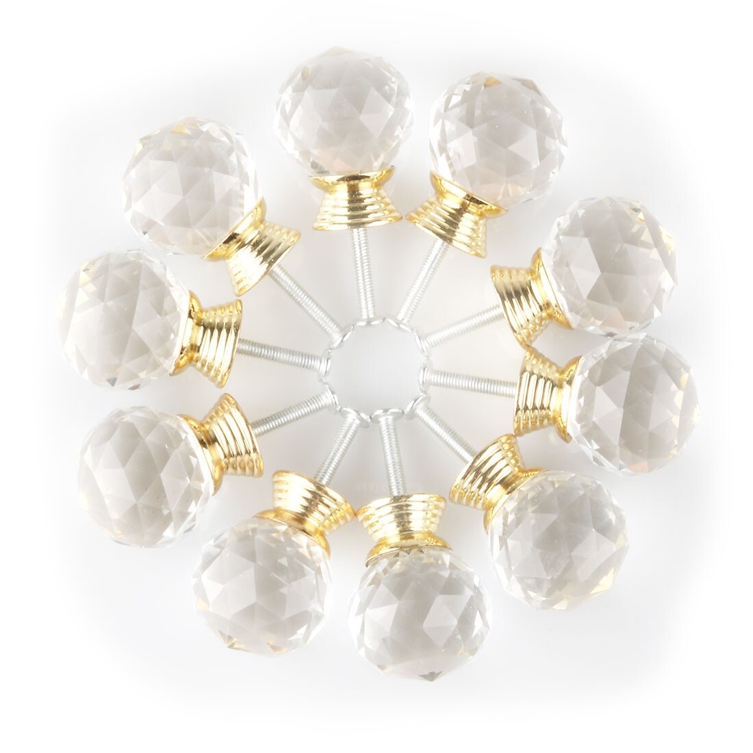 30mm clear Cut crystal alloy gold base cabinet drawer handle knob screw