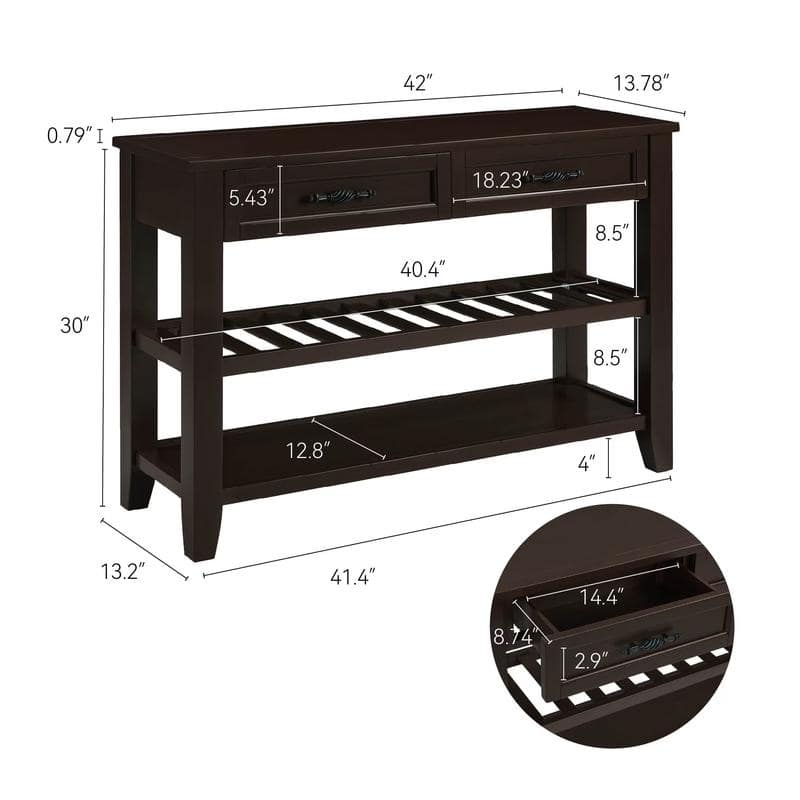 Vintage-Inspired Pine Console Table - Two-Tier Open Shelf Design for Living Spaces‌.