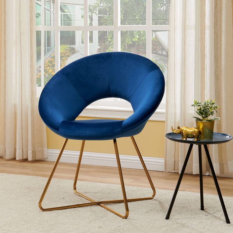 Modern Velvet Upholstered Accent Chair Vanity Leisure Chair - Single - Dark Blue