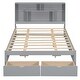 preview thumbnail 12 of 10, Queen Size Solid Pine Wood Platform Kids Bed Frame with Built-In Storage Shelves of the Headboard and 2-Drawers, Grey
