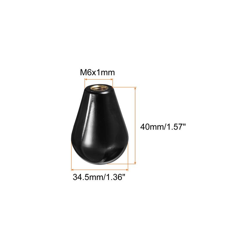 Female Threaded Hand Oval Insert Handles for Mechanical - Black - M6x40mm, 4Pcs