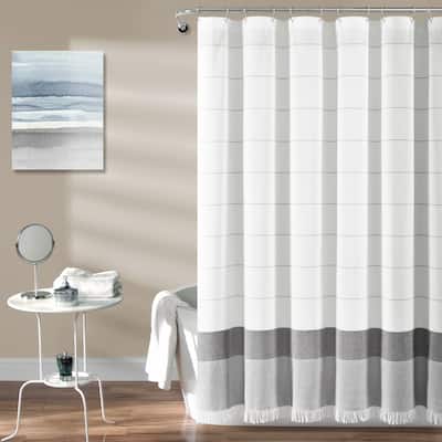 Lush Decor Stripe Yarn Dyed Tassel Fringe Woven Cotton Shower Curtain