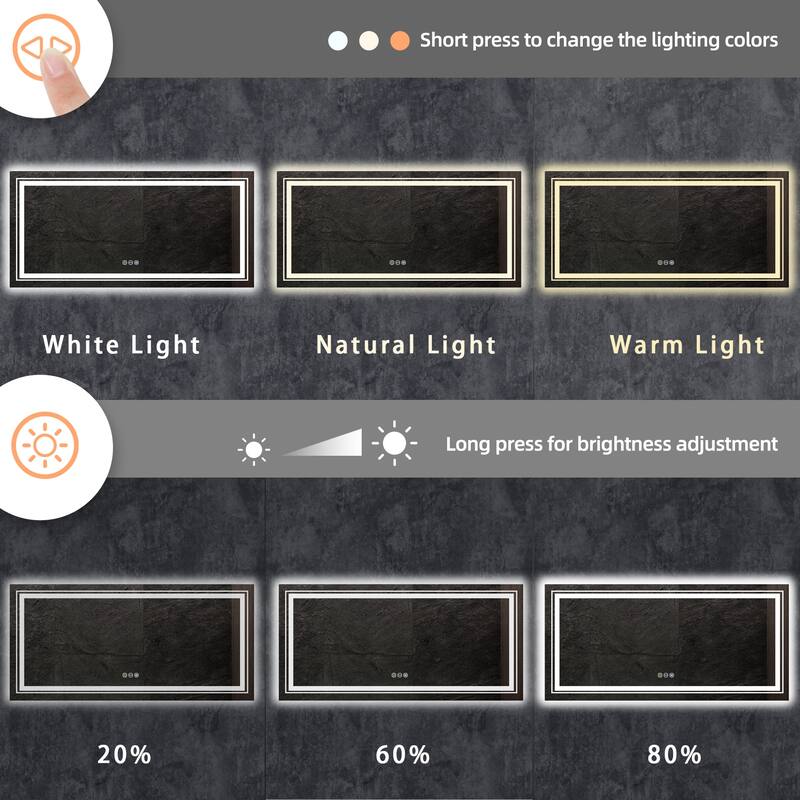 Smart LED Framless Illuminated Bathroom Mirror Anti-Fog Backlit - 42" x 20"