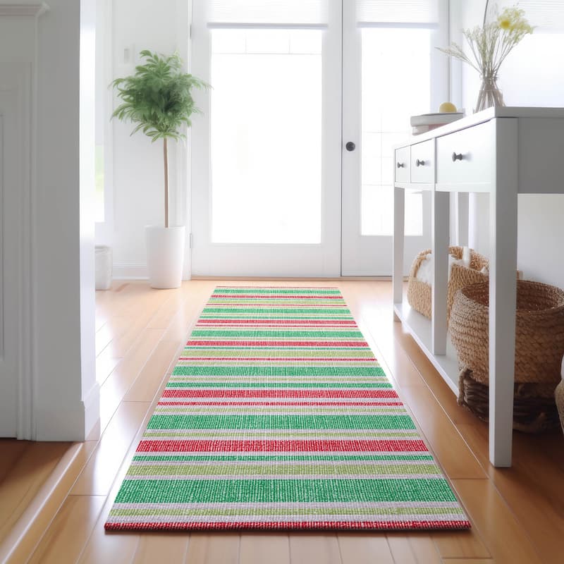 Premium Washable Super Soft Modern Cabana Stripe Mayfield Rug - Green - 2' 3" x 7' 6" - Runner