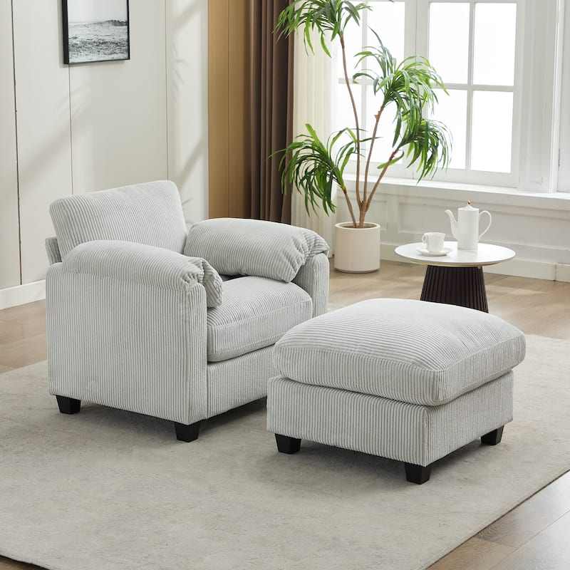 Corduroy Single Sofa Chiar with A Removable Ottoman