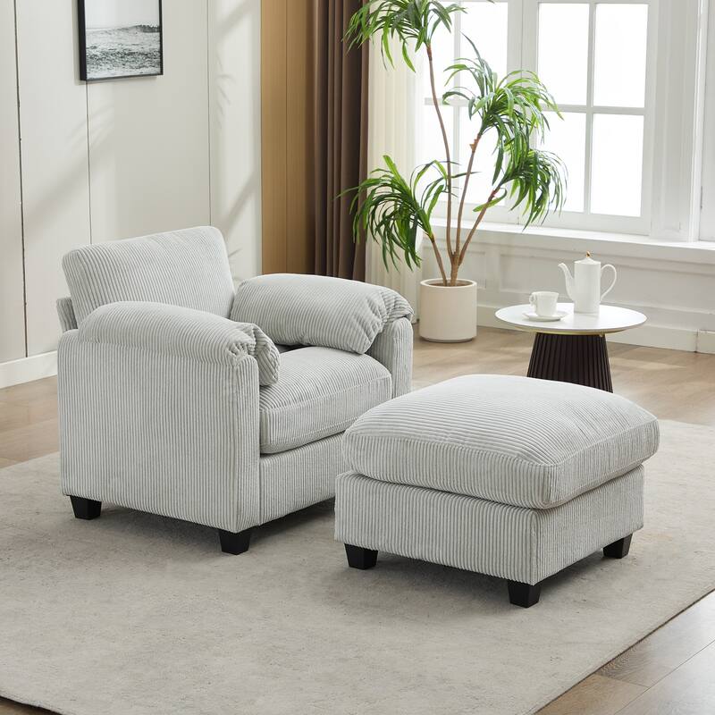 Multi-Seater Corduroy Sectional Sofa, Modular Settee, Included Removable Ottomans