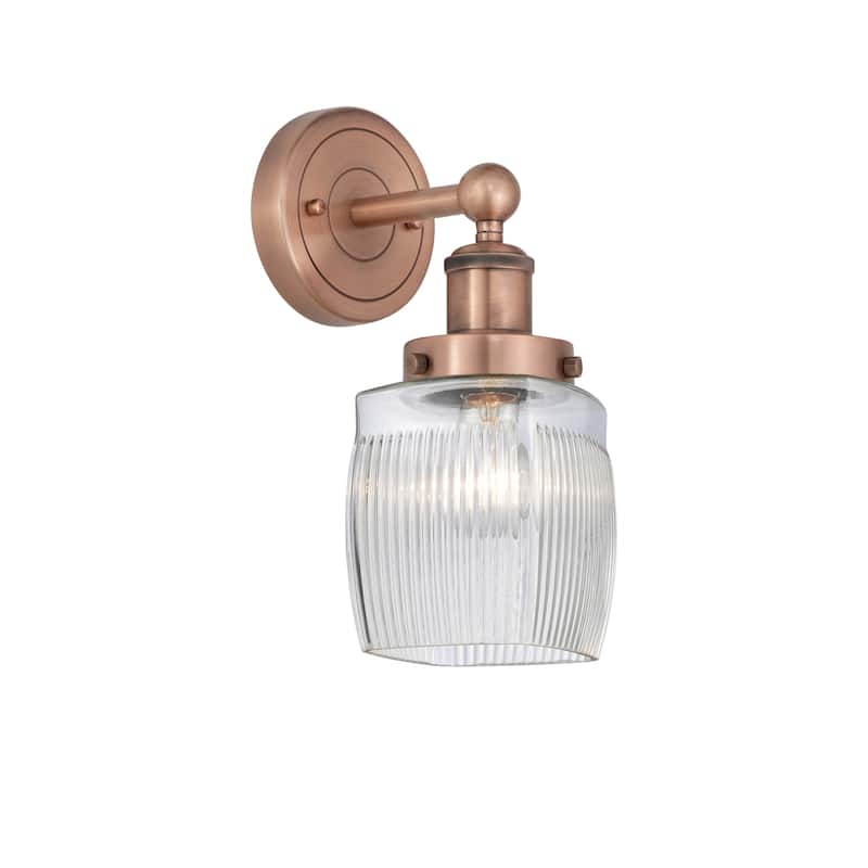 Innovations Lighting 616-1W-12-6 Colton Sconce Colton 12" Tall Wall - Antique Copper / Clear Halophane